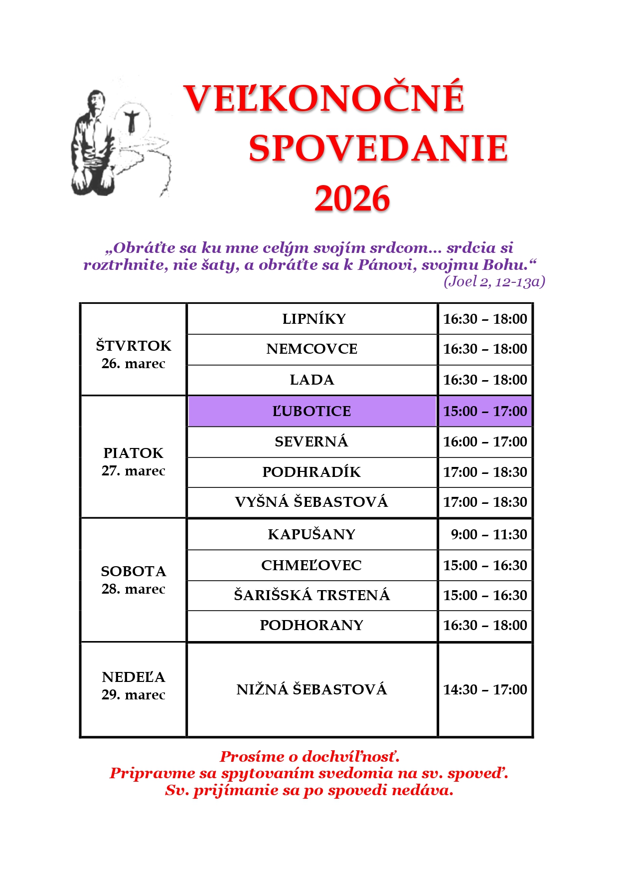 VEĽKONOČNÉ SPOVEDANIE 2026